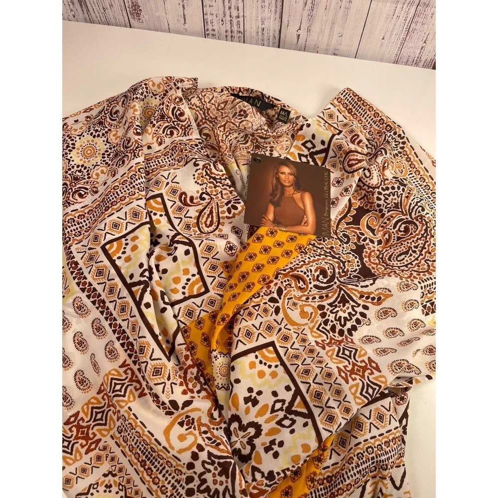 IMAN Global Chic Open Front Wrap Poncho Cover Up Flowing Scarf Browns One Size